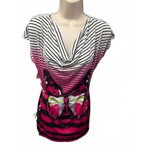 NEW PARIS PARIS women's belted cowl neck tunic top in butterfly fuchsia